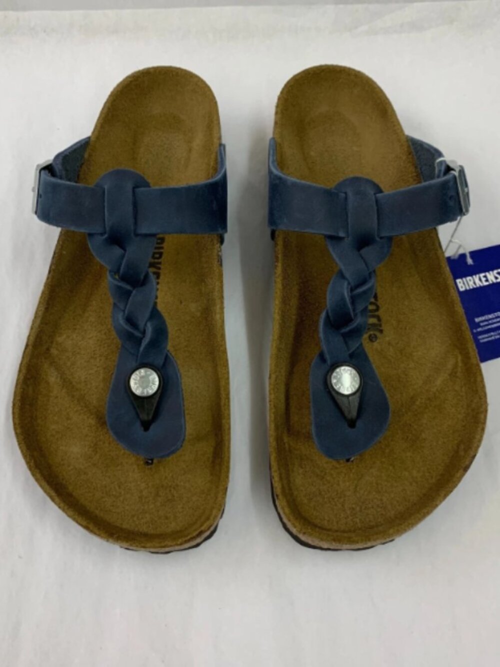 Birkenstock Gizeh Navy  Braided Oiled Leather Regular Width Sandals